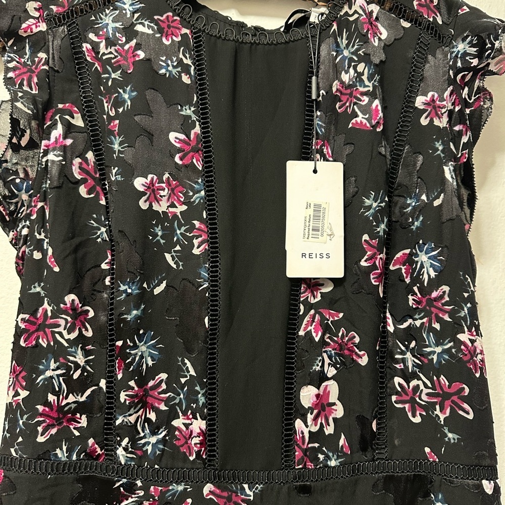 NWT Reiss Alexandra Floral Printed Mini Dress In Black Floral sheer cut outs 10 - Picture 5 of 6